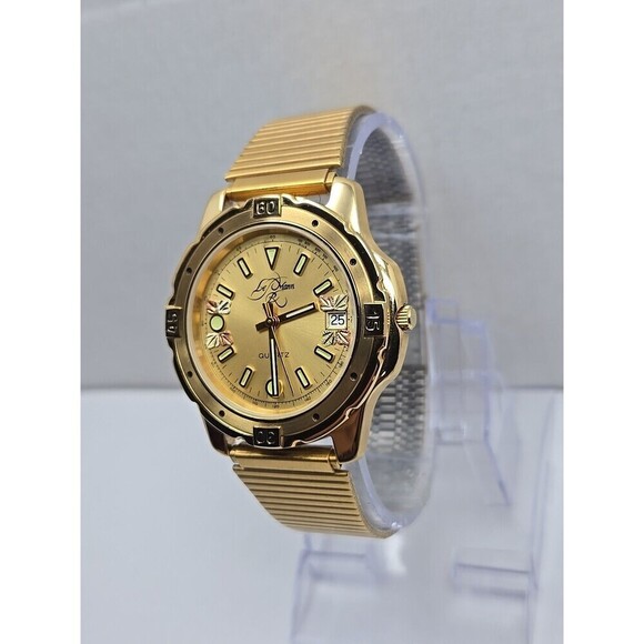 Vintage Le Mann Swiss Quartz Black Hills Gold Watch 12K Gold Leaves New Battery - Picture 2 of 10